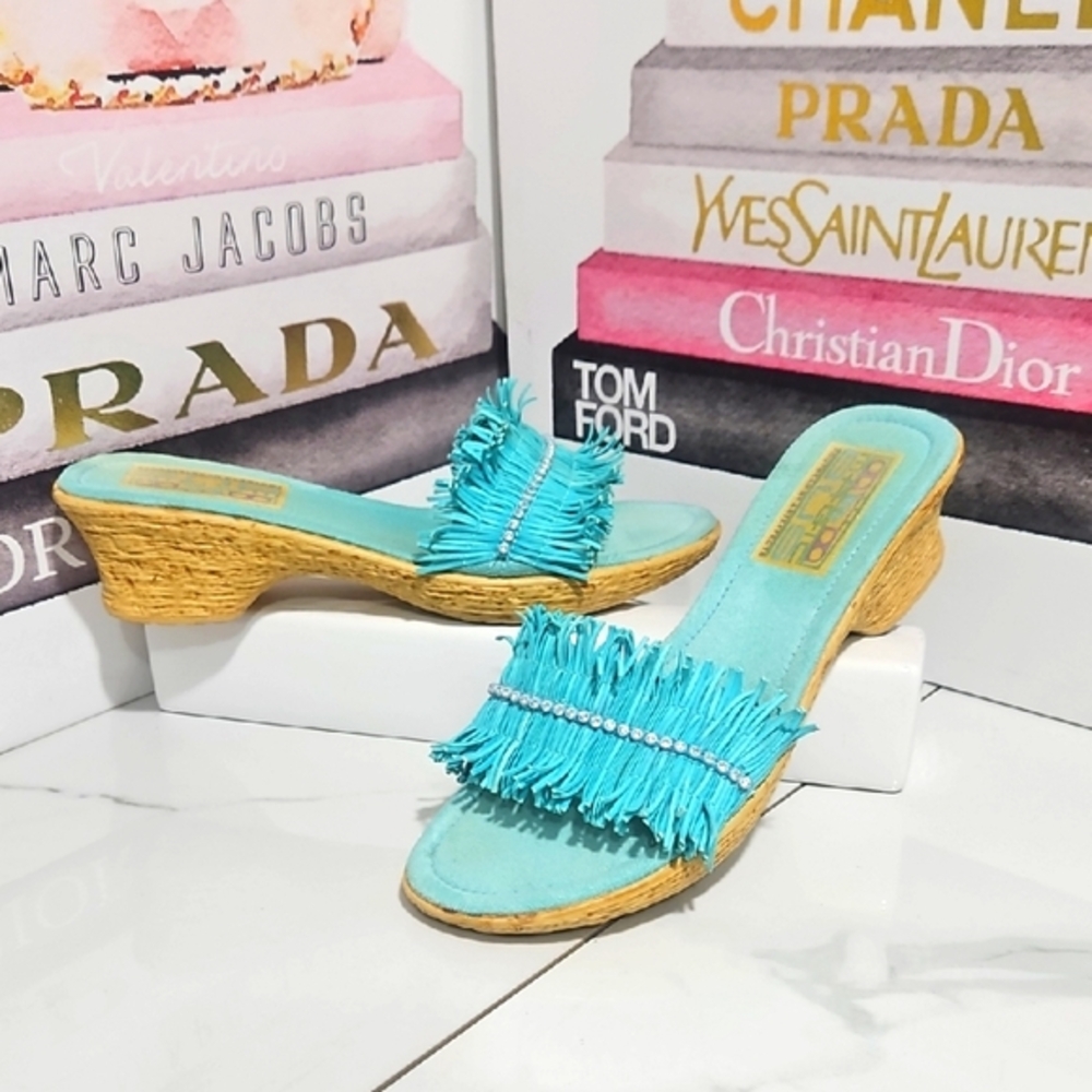 Magic Bus Art Effects Cornflower Blue Wedge Heels
